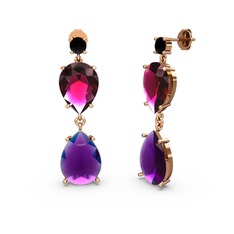 Siyah zirkon, ametist ve rodolit garnet 18 ayar rose altın küpe