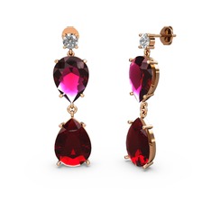 Lena Damla Küpe - Swarovski, garnet ve rodolit garnet 18 ayar rose altın küpe #1jskcq9