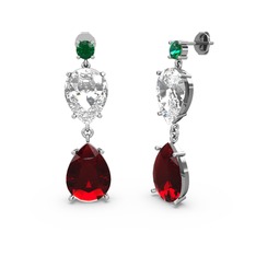 Lena Damla Küpe - Yeşil kuvars, garnet ve swarovski 18 ayar beyaz altın küpe #1jybozh