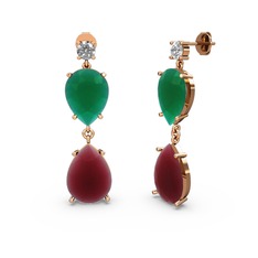 Lena Damla Küpe - Swarovski, kök yakut ve kök zümrüt 8 ayar rose altın küpe #1k57q7c