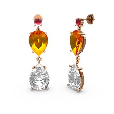 Lena Damla Küpe - Kök yakut, swarovski ve sitrin 8 ayar rose altın küpe #1k5bkr7