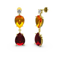Swarovski, garnet ve sitrin 14 ayar altın küpe