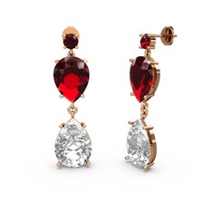Garnet ve beyaz zirkon 14 ayar rose altın küpe