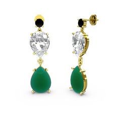 Siyah zirkon, kök zümrüt ve swarovski 18 ayar altın küpe