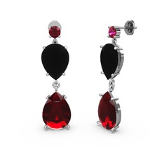 Rodolit garnet, garnet ve siyah zirkon 14 ayar beyaz altın küpe