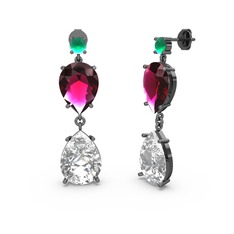 Lena Damla Küpe - Kök zümrüt, beyaz zirkon ve rodolit garnet 925 ayar siyah rodyum kaplama gümüş küpe #1kojj6i