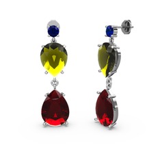 Lena Damla Küpe - Lab safir, garnet ve peridot 18 ayar beyaz altın küpe #1kqs6jo