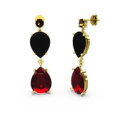 Dumanlı kuvars, garnet ve siyah zirkon 8 ayar altın küpe