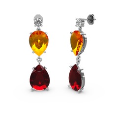 Lena Damla Küpe - Swarovski, garnet ve sitrin 18 ayar beyaz altın küpe #1kwgpml