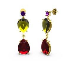 Lena Damla Küpe - Ametist, garnet ve peridot 14 ayar altın küpe #1l96lay