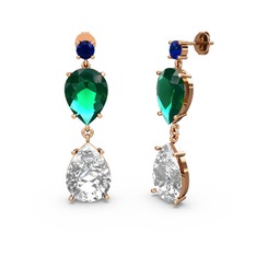 Lab safir, swarovski ve yeşil kuvars 925 ayar rose altın kaplama gümüş küpe