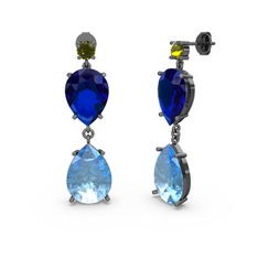 Lena Damla Küpe - Peridot, akuamarin ve lab safir 925 ayar siyah rodyum kaplama gümüş küpe #1lk4jzk