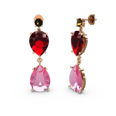 Lena Damla Küpe - Dumanlı kuvars, pembe kuvars ve garnet 14 ayar rose altın küpe #1lm2s4a