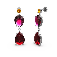 Lena Damla Küpe - Sitrin, garnet ve rodolit garnet 925 ayar gümüş küpe #1lmgpi