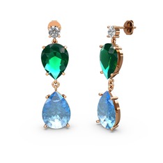 Lena Damla Küpe - Swarovski, akuamarin ve yeşil kuvars 925 ayar rose altın kaplama gümüş küpe #1ls7d7r