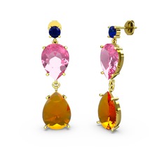 Lena Damla Küpe - Lab safir, sitrin ve pembe kuvars 925 ayar altın kaplama gümüş küpe #1m0nq0m