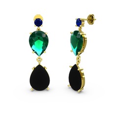 Lena Damla Küpe - Lab safir, siyah zirkon ve yeşil kuvars 14 ayar altın küpe #1m1fczj