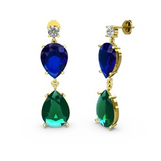 Swarovski, yeşil kuvars ve lab safir 14 ayar altın küpe