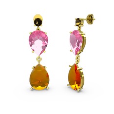 Lena Damla Küpe - Dumanlı kuvars, sitrin ve pembe kuvars 925 ayar altın kaplama gümüş küpe #1m28y1t