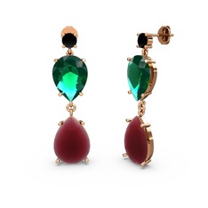 Lena Damla Küpe - Siyah zirkon, kök yakut ve yeşil kuvars 8 ayar rose altın küpe #1m2hm2q