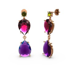 Peridot, ametist ve rodolit garnet 18 ayar rose altın küpe
