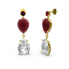 Garnet, swarovski ve kök yakut 14 ayar altın küpe