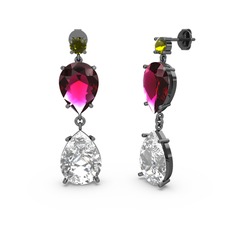 Lena Damla Küpe - Peridot, beyaz zirkon ve rodolit garnet 925 ayar siyah rodyum kaplama gümüş küpe #1m93poo