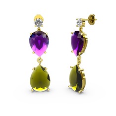 Beyaz zirkon, peridot ve ametist 925 ayar altın kaplama gümüş küpe