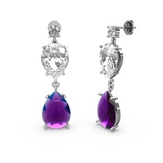 Lena Damla Küpe - Swarovski, ametist ve beyaz zirkon 18 ayar beyaz altın küpe #1mdeqnz