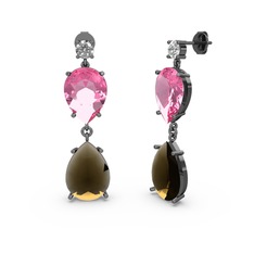 Lena Damla Küpe - Swarovski, dumanlı kuvars ve pembe kuvars 925 ayar siyah rodyum kaplama gümüş küpe #1mhoog6