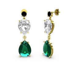 Siyah zirkon, yeşil kuvars ve swarovski 18 ayar altın küpe
