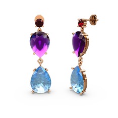 Lena Damla Küpe - Garnet, akuamarin ve ametist 14 ayar rose altın küpe #1mqu6oo