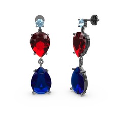 Lena Damla Küpe - Akuamarin, lab safir ve garnet 925 ayar siyah rodyum kaplama gümüş küpe #1n3brf9