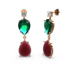 Lena Damla Küpe - Swarovski, kök yakut ve yeşil kuvars 8 ayar rose altın küpe #1n3jlut