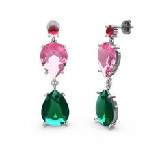 Lena Damla Küpe - Kök yakut, yeşil kuvars ve pembe kuvars 14 ayar beyaz altın küpe #1n7sgv2