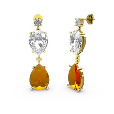 Beyaz zirkon, sitrin ve swarovski 925 ayar altın kaplama gümüş küpe