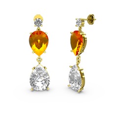 Lena Damla Küpe - Swarovski ve sitrin 18 ayar altın küpe #1o1f51z