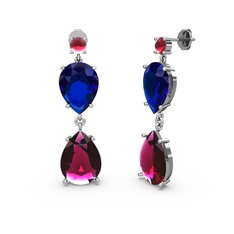 Kök yakut, rodolit garnet ve lab safir 925 ayar gümüş küpe