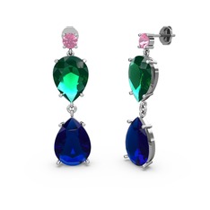 Pembe kuvars, lab safir ve yeşil kuvars 925 ayar gümüş küpe