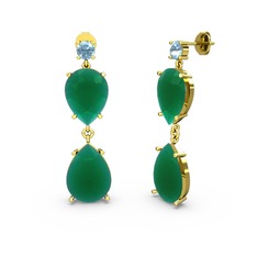 Lena Damla Küpe - Akuamarin ve kök zümrüt 8 ayar altın küpe #1ot696u