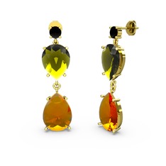 Lena Damla Küpe - Siyah zirkon, sitrin ve peridot 8 ayar altın küpe #1p4fak3