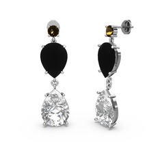 Lena Damla Küpe - Dumanlı kuvars, swarovski ve siyah zirkon 18 ayar beyaz altın küpe #1p59t4k