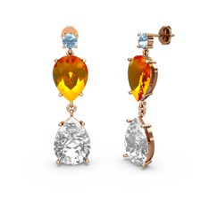 Lena Damla Küpe - Akuamarin, swarovski ve sitrin 8 ayar rose altın küpe #1pa9dxx