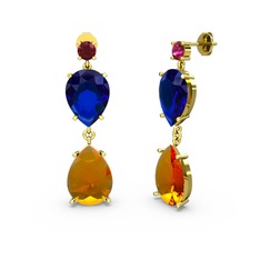 Rodolit garnet, sitrin ve lab safir 18 ayar altın küpe