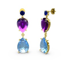 Lena Damla Küpe - Lab safir, akuamarin ve ametist 8 ayar altın küpe #1pdzbcp