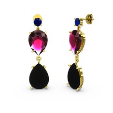 Lena Damla Küpe - Lab safir, siyah zirkon ve rodolit garnet 14 ayar altın küpe #1pgkiwk