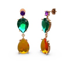 Lena Damla Küpe - Ametist, sitrin ve yeşil kuvars 14 ayar rose altın küpe #1pgtk83