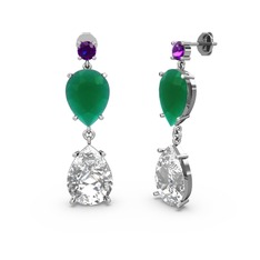 Ametist, swarovski ve kök zümrüt 14 ayar beyaz altın küpe