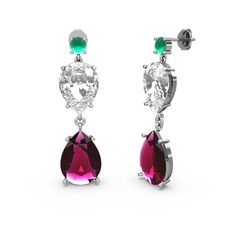Lena Damla Küpe - Kök zümrüt, rodolit garnet ve swarovski 8 ayar beyaz altın küpe #1pxlibj