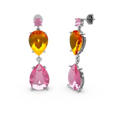 Pembe kuvars ve sitrin 18 ayar beyaz altın küpe